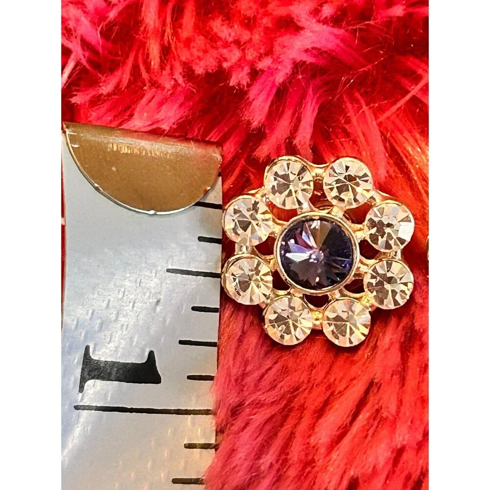 Flower Design Rhinestone Earrings in Clear & Purple for Pierced Ears